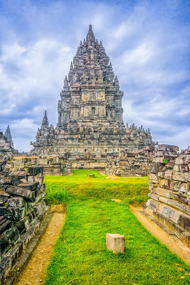Java, Indonesia. Portrait of one of the ancient Hindu temples at Candi Prambanan Temple Complex.